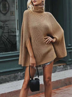 Turtleneck Knitted Cape Sweater