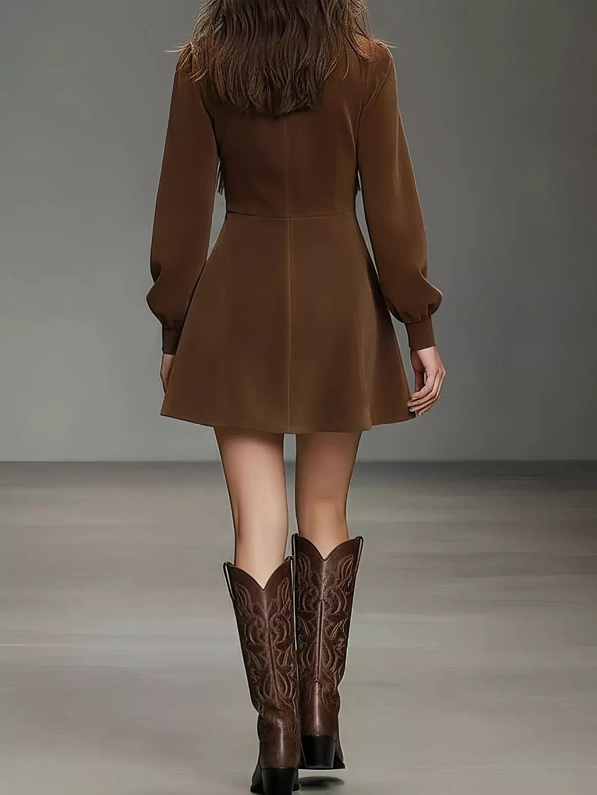 Fringe Trim Lantern Sleeve Mini Dress