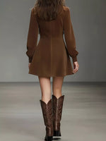 Fringe Trim Lantern Sleeve Mini Dress