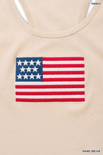 Zenana American Flag Embroidery Stretchy Ribbed Tank