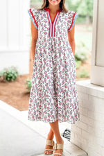 Floral Print Ruffle Sleeve Tiered Midi Dress