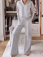 Full Size Cozy V-Neck Top and Pants Set Plus Size