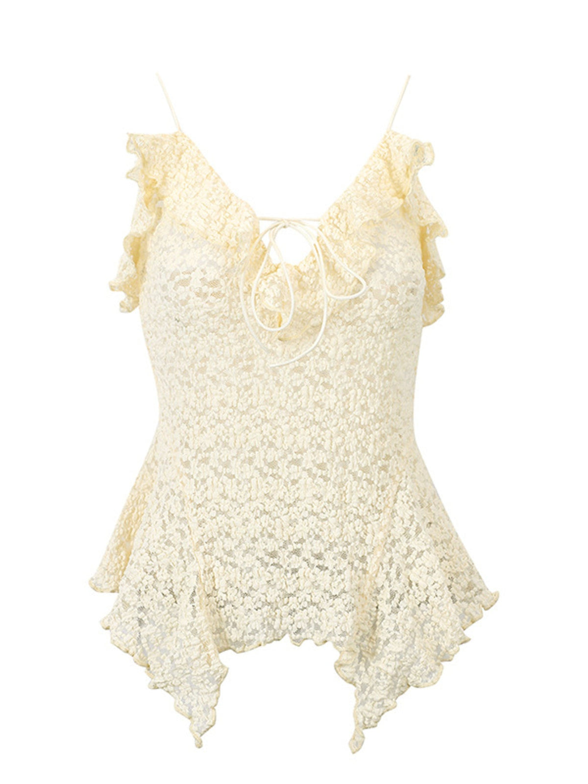 Lace Ruffle Trim Tie-Front Cami