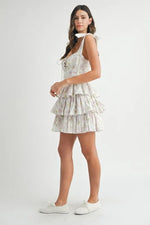 MABLE Floral Print Shoulder Tie Layered Mini Dress