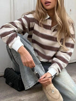 Striped Button Detail Long Sleeve Polo