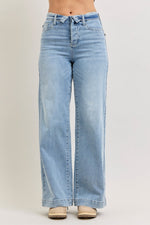 Judy Blue Mid Rise Retro Wide Leg Jeans with Fold-over Waistband