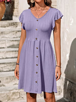 V-Neck Ruffled Cap Sleeve Dress
