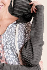 BiBi Popcorn Waffle Knit Hoodie With Print Block Front