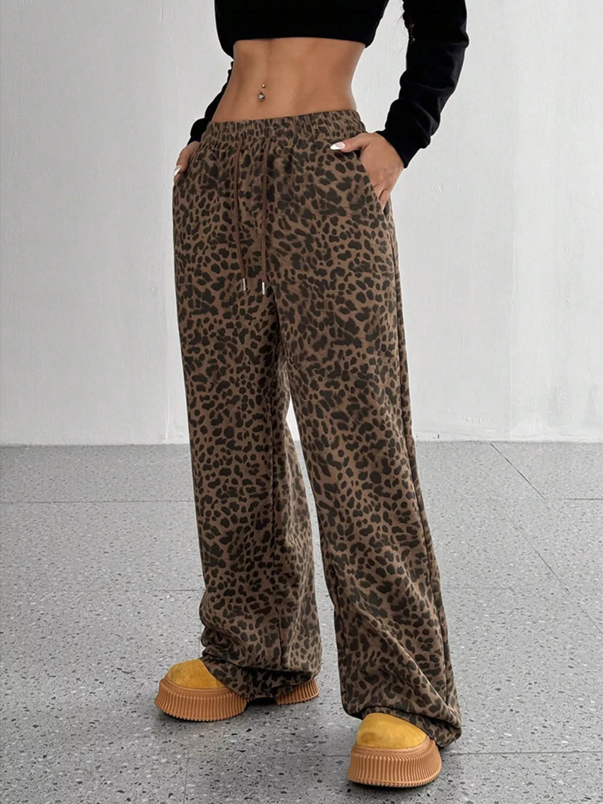 Leopard Wide-Leg Drawstring Pants