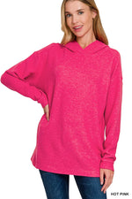 Zenana Hooded Brushed Melange Hacci Sweater