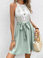 Sleeveless Tie Waist A-Line Dress