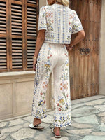 Floral Print Tie-Front Top and Pants Set