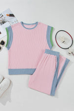 Contrast Round Neck Top and Pants Set