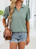 Eyelet Johnny Collar Puff Sleeve Top