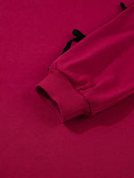 Contrast Striped Bow Detail Drop Shoulder Sweatshirt Dress with Pockets