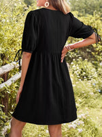 Tie-Neck Puff Sleeve A-Line Mini Dress