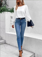 Lace Trim Long Sleeve Blouse