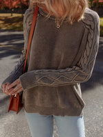 Contrast Cable Knit Sleeve Casual Sweater