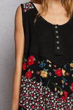 POL Round Neck Ribbed Tank with Woven Print Patch