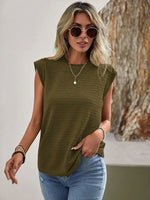 Textured Round Neck Cap Sleeve Top