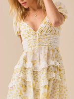 Floral Puff Sleeve Tiered Mini Dress