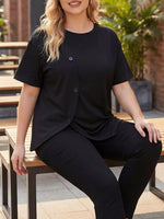 Plus Size Asymmetrical Button Decor Short Sleeve T-Shirt