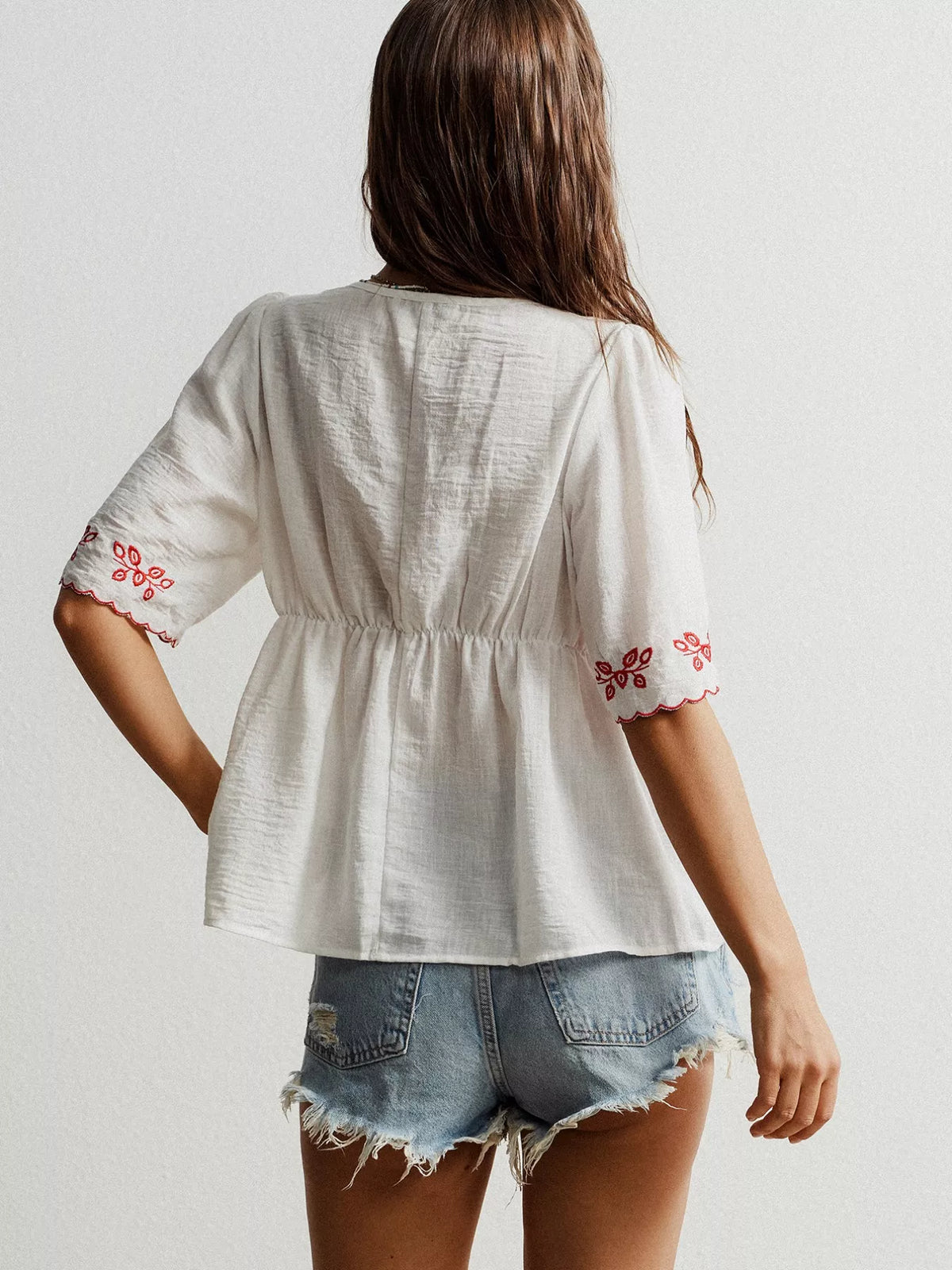 Embroidered Floral V-Neck Blouse