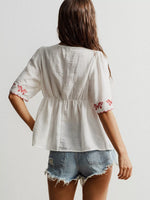 Embroidered Floral V-Neck Blouse