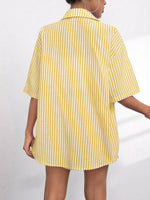 Striped Button Up Shirt and Shorts Casual Set