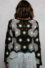 POL Floral Weave Pattern Crochet Cropped Top with Beads Detail