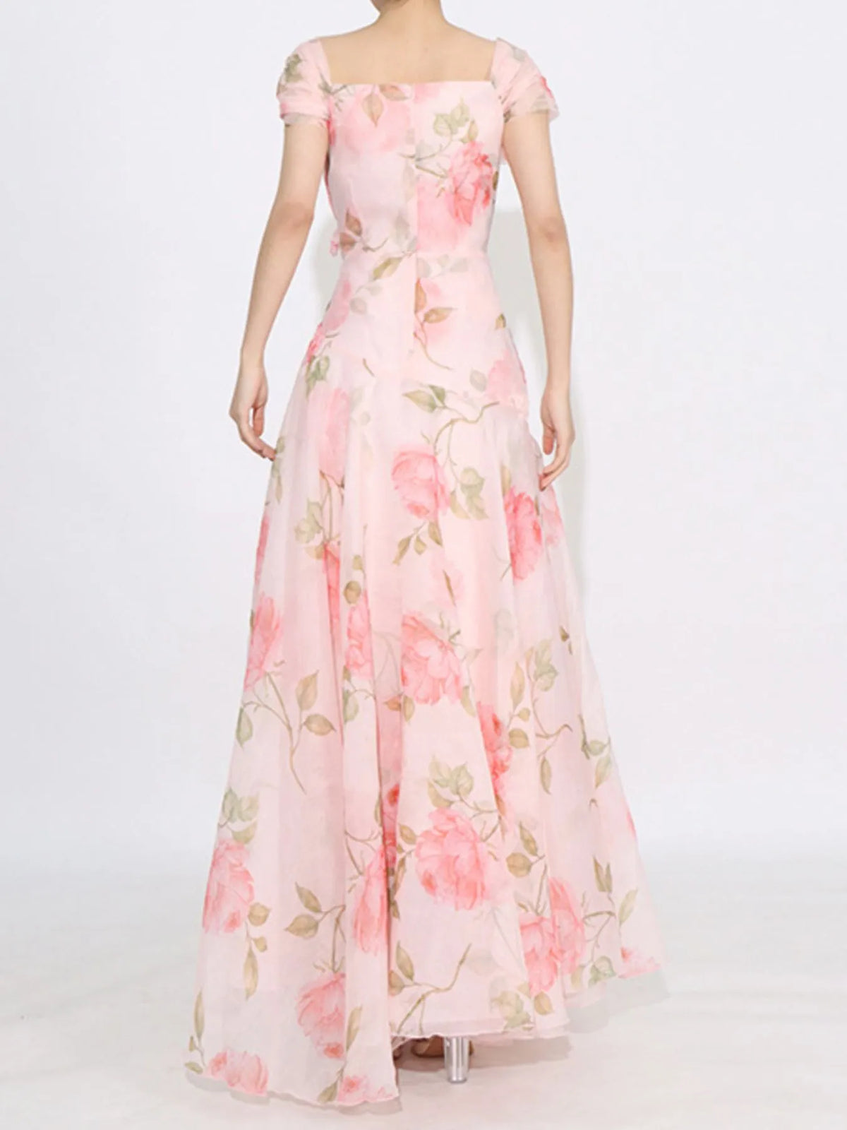 Floral Ruffled Short Sleeve Maxi Dress