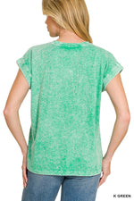 Zenana Halo Snow Washed Cuffed Short Sleeve Tee