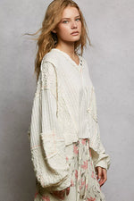 POL V-Neck Long Sleeve Top with Stitch Detail