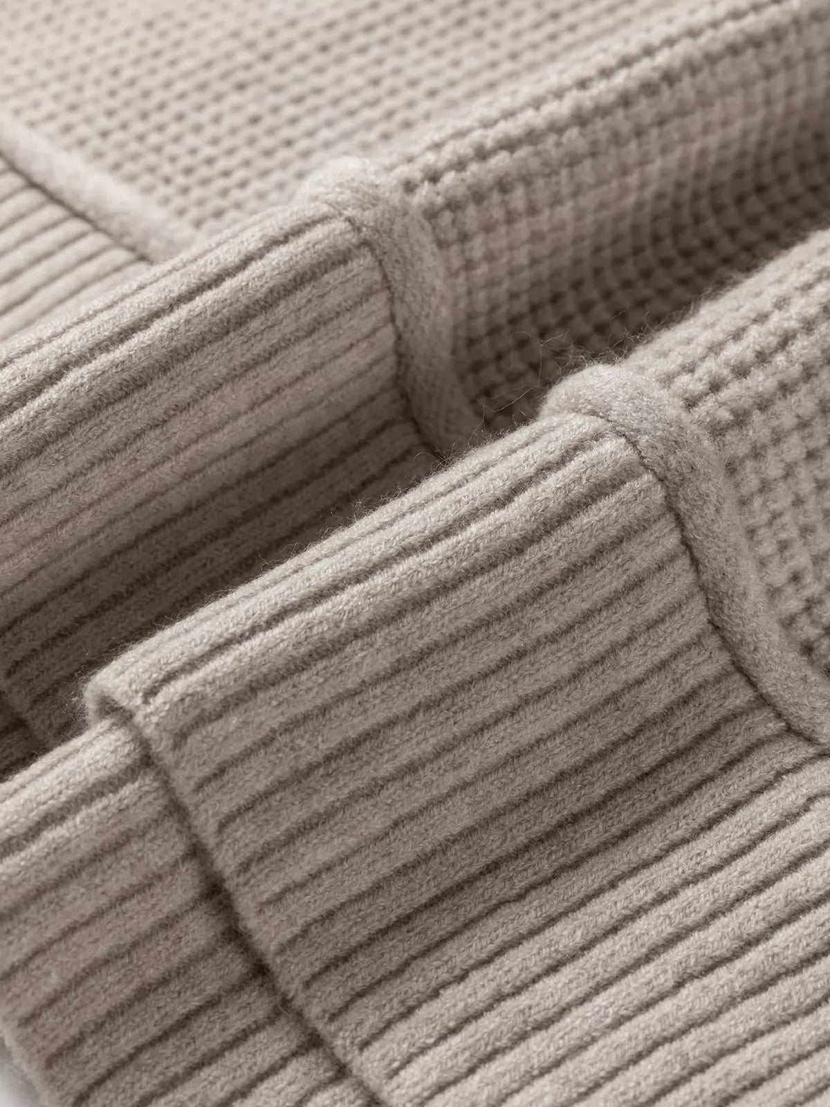 Waffle Texture Knit Ribbed High Neck Drop Shoulder Sweater