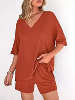 Solid Color V-Neck and Shorts Set