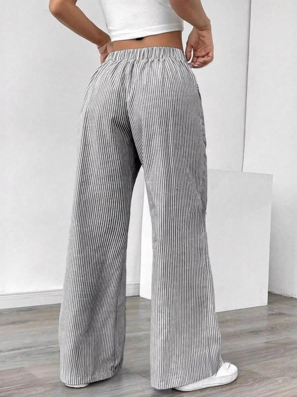 Striped Drawstring Wide-Leg Pants