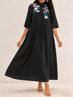 Floral Embroidered Casual Midi Dress