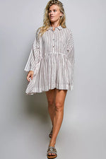 POL Striped Gathered Waist Woven Shirt Dress