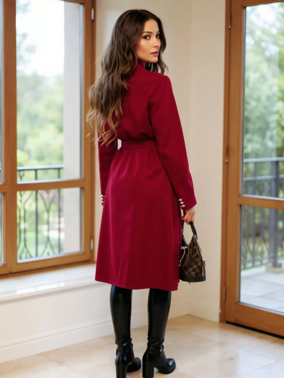 Double-Breasted Tie Waist Overcoat