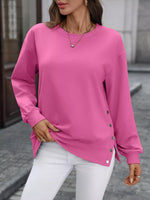 Side Snap Round Neck Sweatshirt