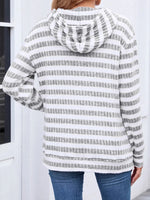 Striped Ribbed Knit Hoodie with Kangaroo Pocket