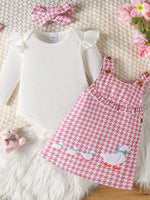 Children's Ruffled Trim Bodysuit and Dress Set with Headband