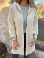 Full Size Open Front Drop Shoulder Hooded Cardigan Plus Size