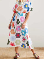 Floral Print Midi Dress with Scalloped Edges