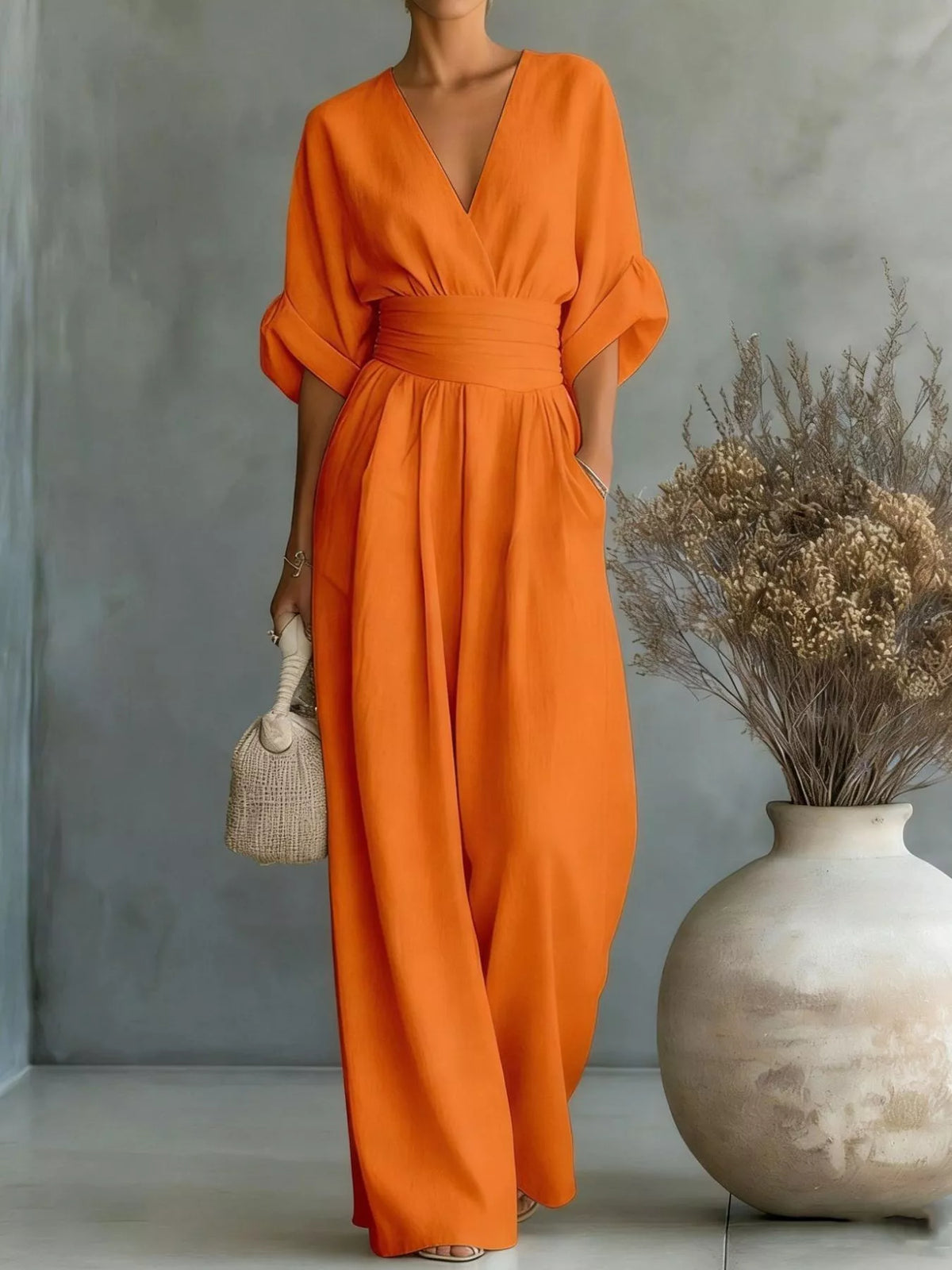 Full Size Half Sleeve Wide-Leg Jumpsuit Plus Size