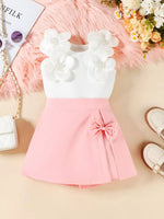 Children's Floral Applique Top & Bow Decor Skirt Set