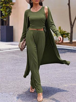 Round Neck Tank & Cardigan & Pants Set