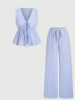 Striped Tie-Front Sleeveless Top and Pants Set