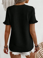Textured Ruffle Sleeve Round Neck T-Shirt
