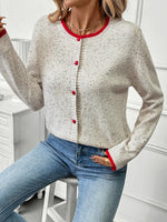 Contrast Trim Button Up Long Sleeve Cardigan